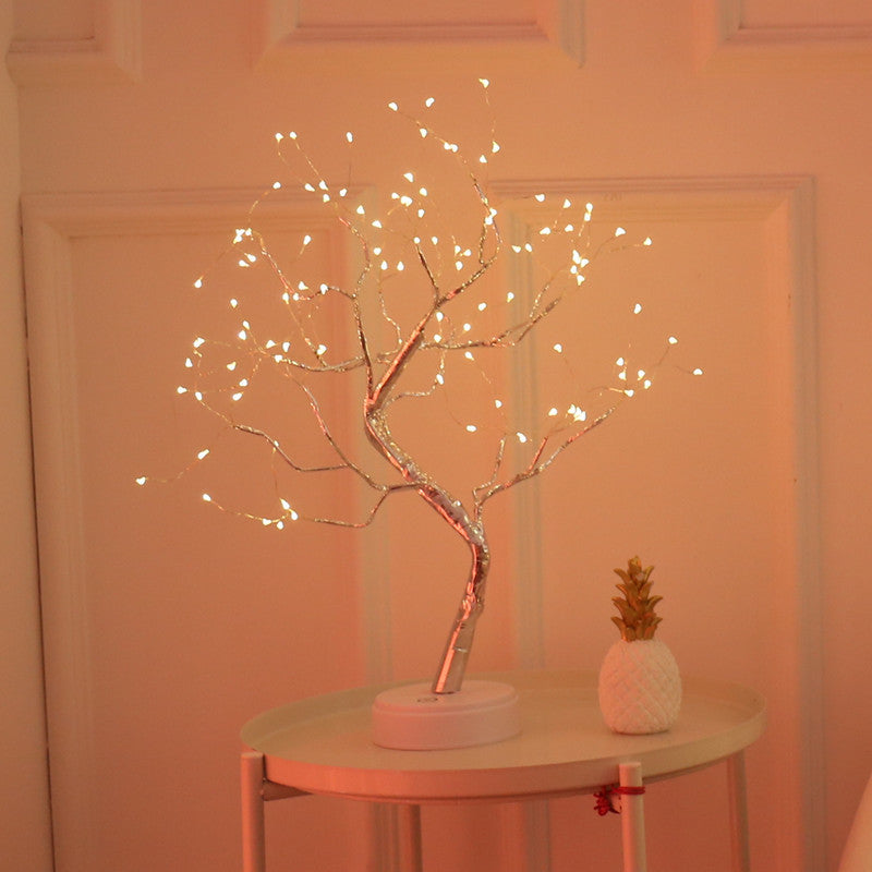 New LED warm light pearl tree lamp small table lamp battery USB universal Christmas decoration tree lamp copper wire tree lamp