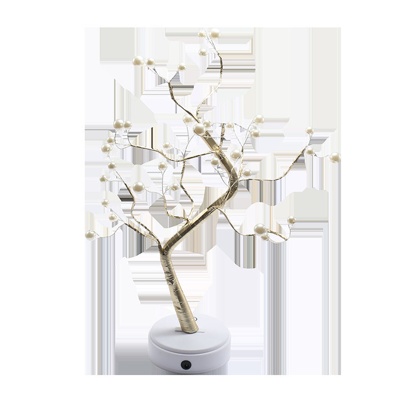 New LED warm light pearl tree lamp small table lamp battery USB universal Christmas decoration tree lamp copper wire tree lamp