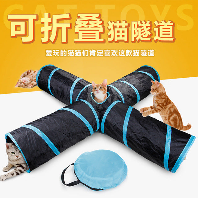 Manufacturers pet supplies cat ring paper four-way tunnel Zhiyi cat toy drill bucket foldable cat channel