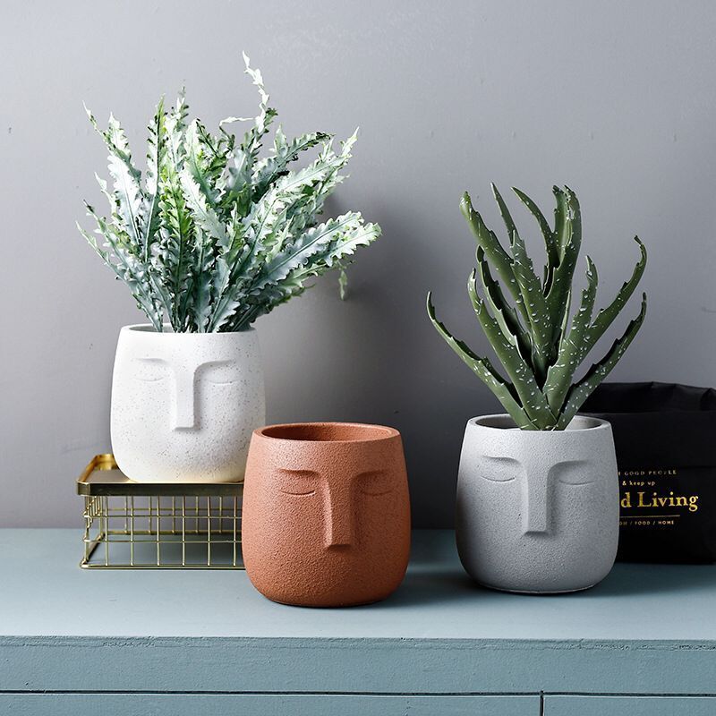 Nordic Style Ceramic Decorative Flower Pot Creative Art Human Face Succulent Cactus Planter Pot With Hole Gardening Accessories