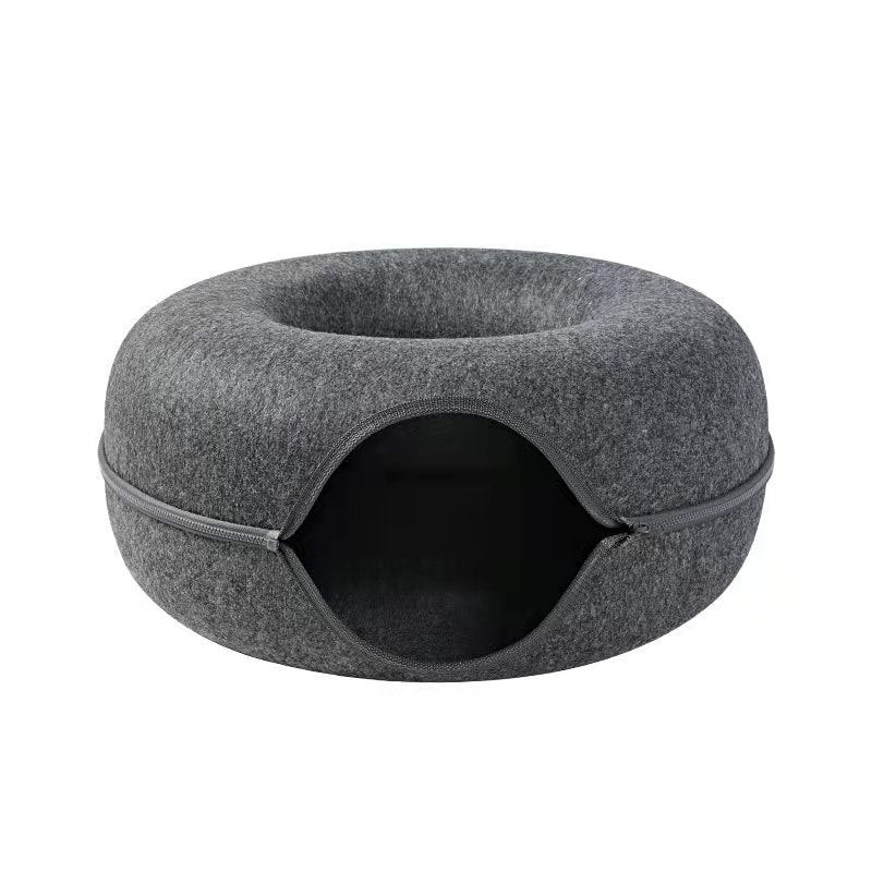 Felt Cat Litter Breathable Summer Cat House Drilling Hole Cat Cave Zipper Closure Toy Cat Tunnel Donut Cat Litter