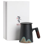 Yuanshan ceramic mug with lid, large-capacity filtered tea cup, office simple tea separation cup, Japanese style