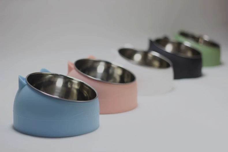 Cat bowl dog bowl anti-tipping protection cervical vertebra cat bowl oblique mouth pet stainless steel food bowl cat supplies pet food bowl