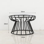Black metal wire basket with dimensions on a white background