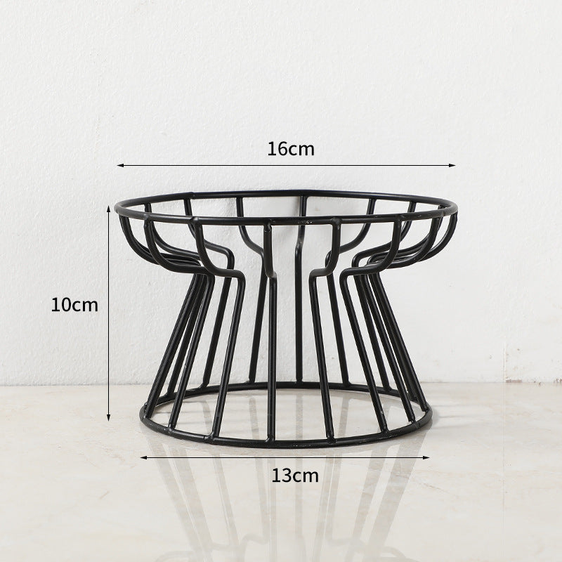 Black metal wire basket with dimensions on a white background