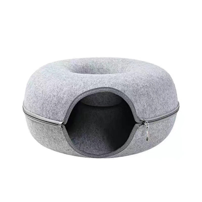 Felt Cat Litter Breathable Summer Cat House Drilling Hole Cat Cave Zipper Closure Toy Cat Tunnel Donut Cat Litter