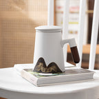 Yuanshan ceramic mug with lid, large-capacity filtered tea cup, office simple tea separation cup, Japanese style