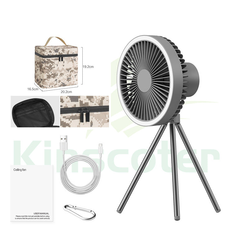 Multifunctional outdoor camping fan household tripod electric fan strong wind portable tent ceiling fan lighting charging