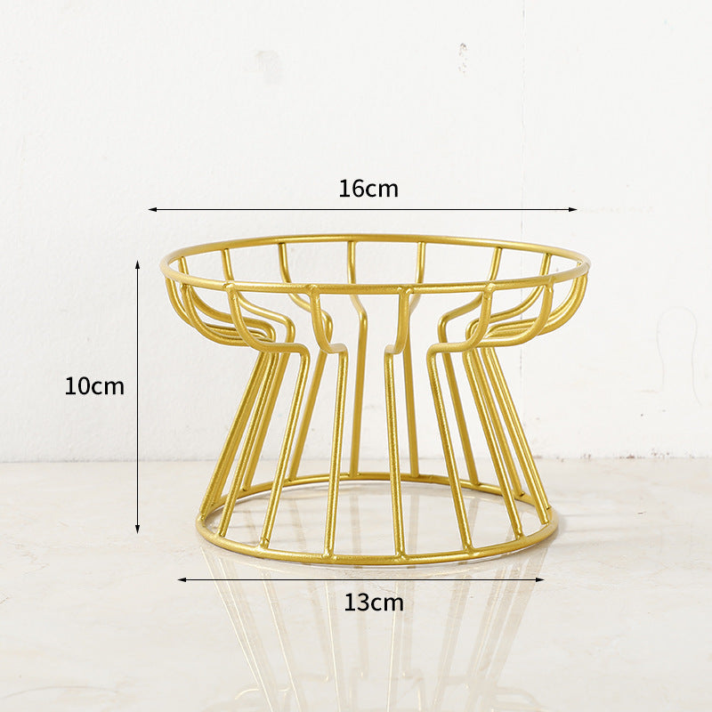 Gold metal stool with dimensions labeled on a white background