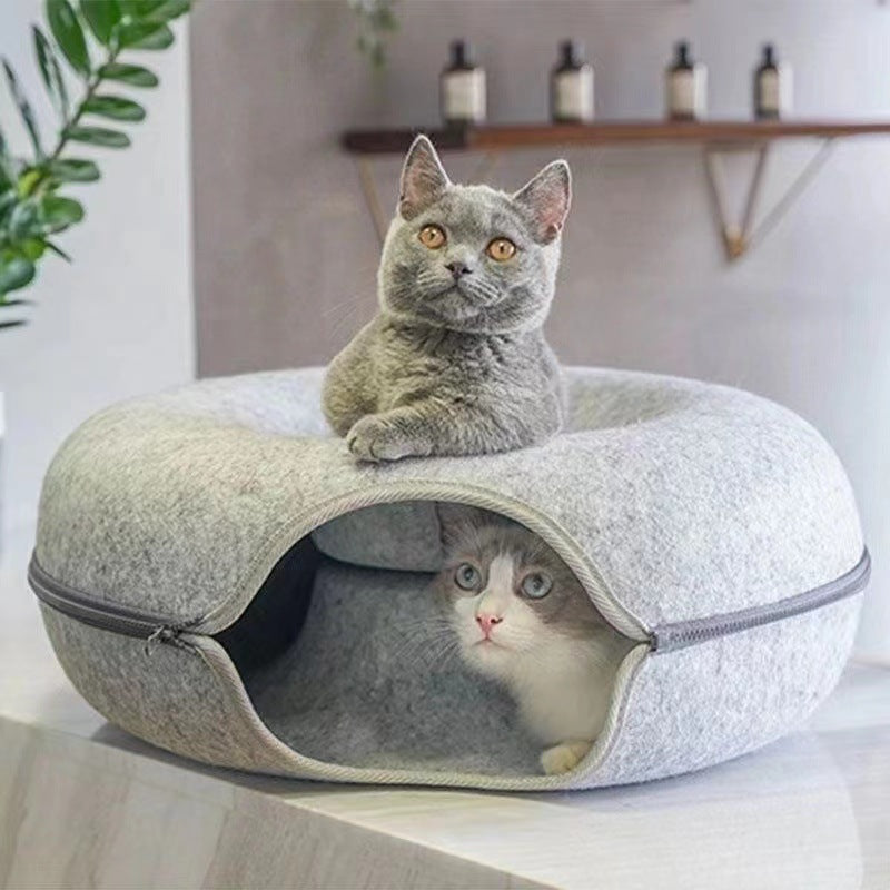 Felt Cat Litter Breathable Summer Cat House Drilling Hole Cat Cave Zipper Closure Toy Cat Tunnel Donut Cat Litter