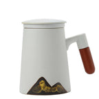 Yuanshan ceramic mug with lid, large-capacity filtered tea cup, office simple tea separation cup, Japanese style